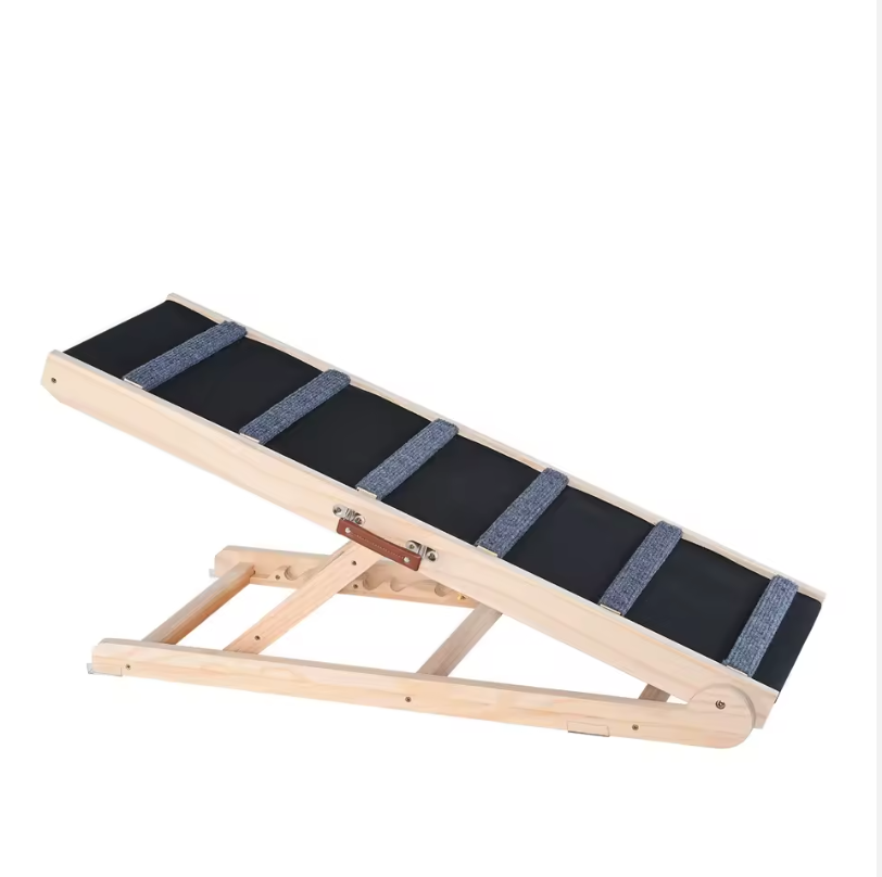 Foldable Wooden Pet Ramp – Adjustable Height for Beds & Couches