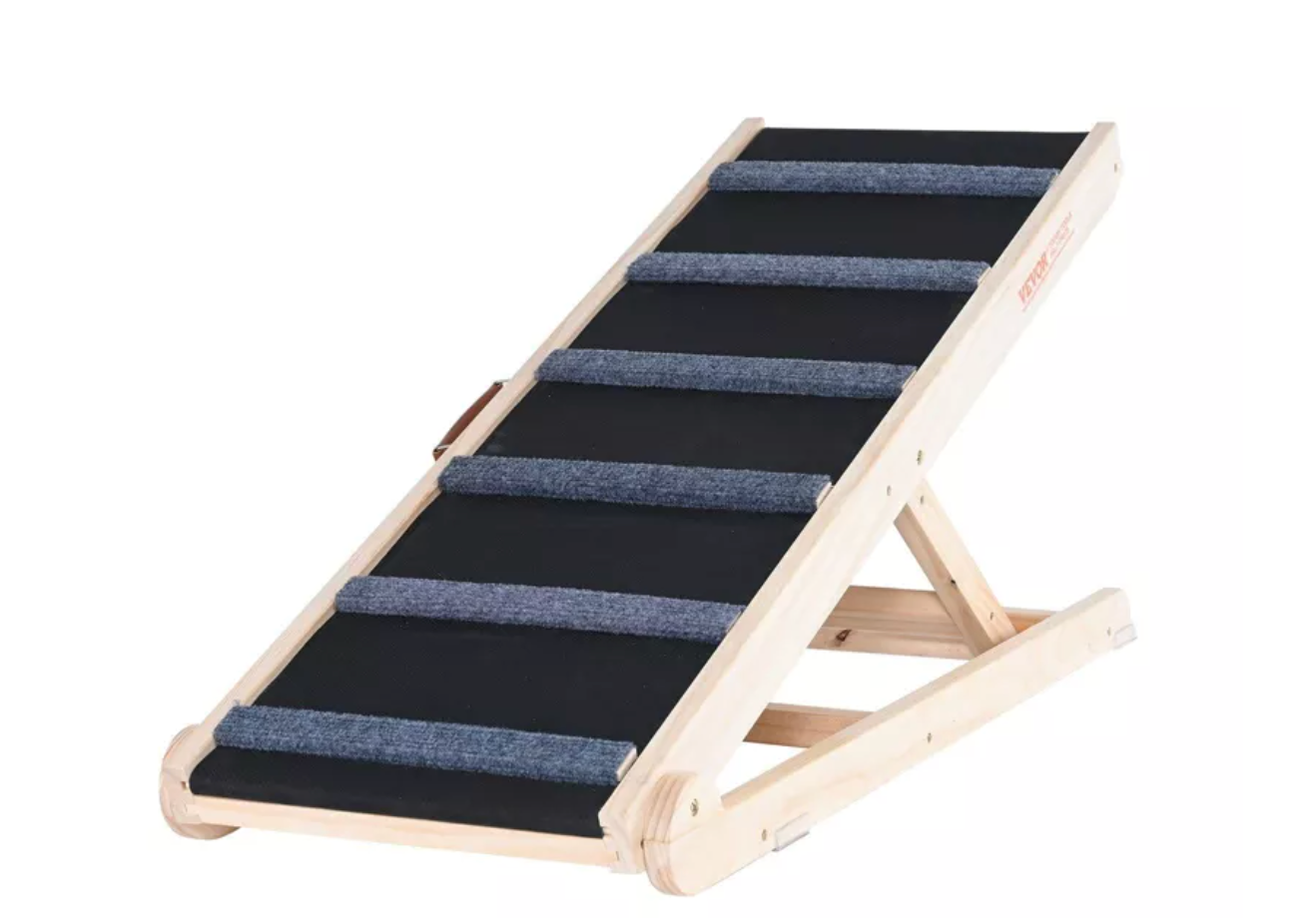 Foldable Wooden Pet Ramp – Adjustable Height for Beds & Couches