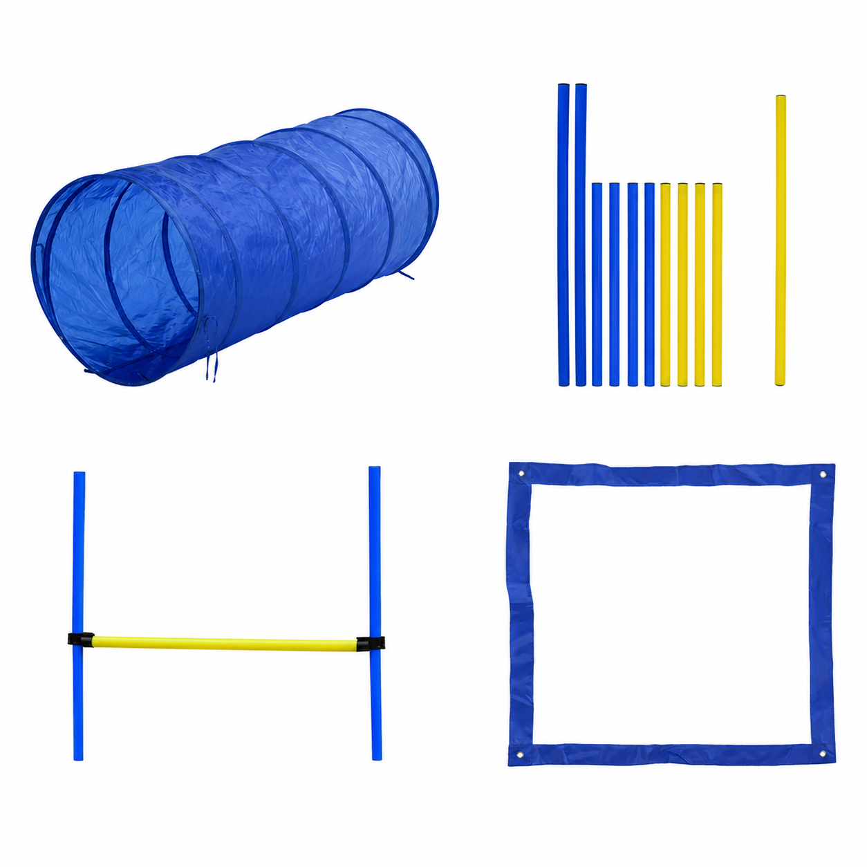 Dog Agility Training Set with Tunnel, Weave Poles, Jump Hurdle & Pause Box