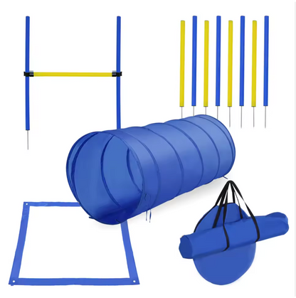 Dog Agility Training Set with Tunnel, Weave Poles, Jump Hurdle & Pause Box