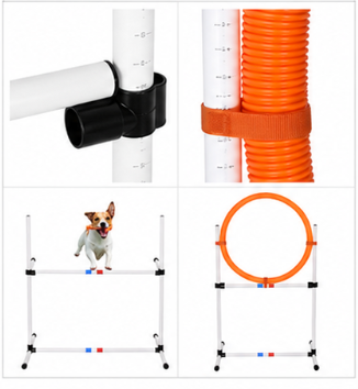 Dog Agility Training Set with Weave Poles, Hurdle, Hoop & Pause Box