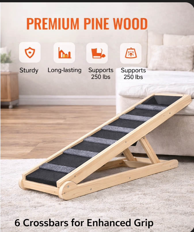 Foldable Wooden Pet Ramp – Adjustable Height for Beds & Couches